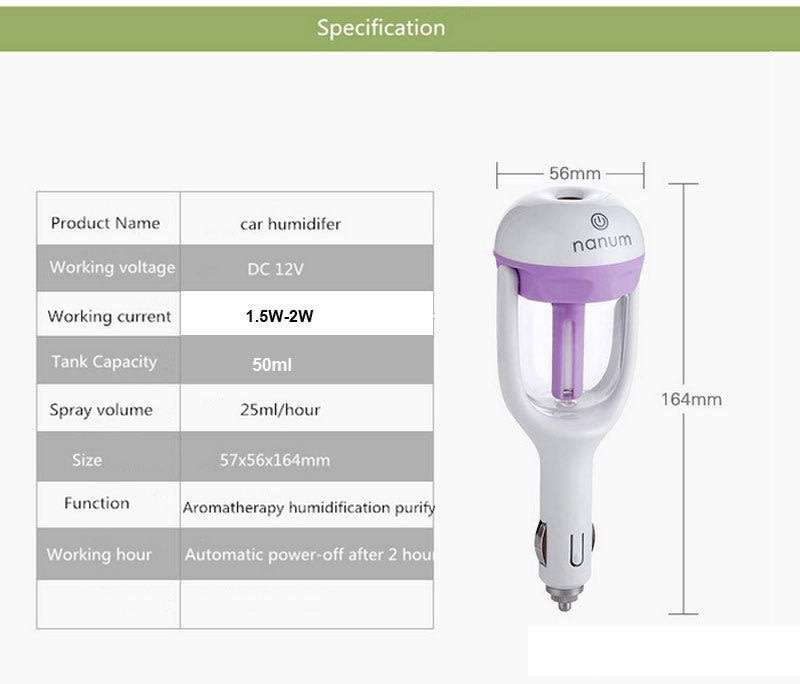 12V Car Steam Humidifier & Purifier & USB Phone Charger