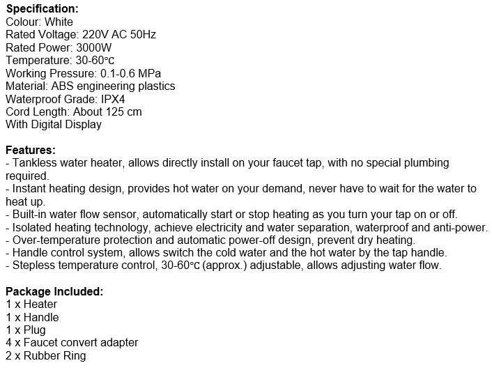 Electric Heating Faucet - Acts as a Mini Geyser for your Tap, Connect Directly to Tap - Hot & Cold