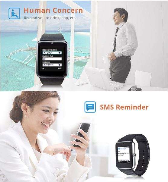 Bluetooth Smart Watch Phone, Support Sim & SD Card, Pedometer, Social Media Messages, Calls, Time