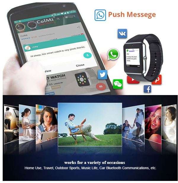 Bluetooth Smart Watch Phone, Support Sim & SD Card, Pedometer, Social Media Messages, Calls, Time