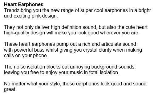 Super Cool Heart Shape Earphones in a bright and exciting pink design