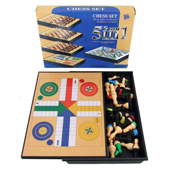 5-in-1 Magnetic Game Set with Chess, Checkers, Snake & Ladders and Ludo