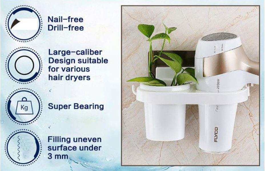 Magic Suction Cup Hair Dryer Holder  No drilling or nails
