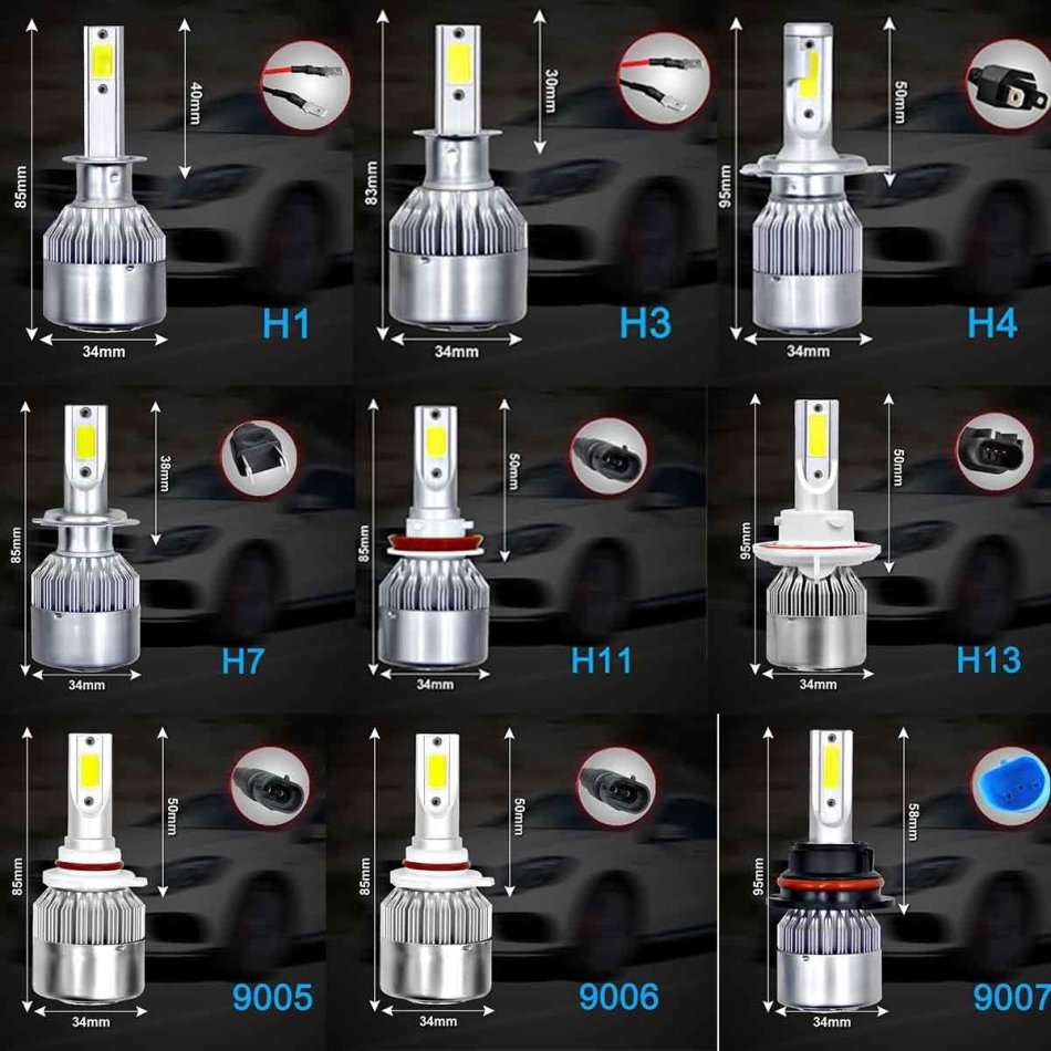 2 Piece LED Headlight Kit  Available in H1, H3, H4, H7 9005, 9006