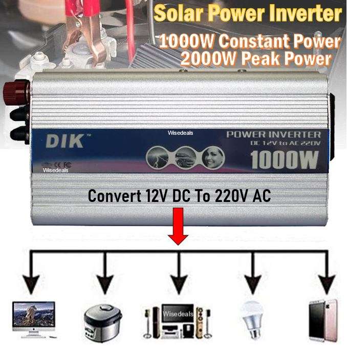 Solar Power Inverter - Convert 12V DC to 220V AC - 1000W Continious Power & 2000W Peak Power)