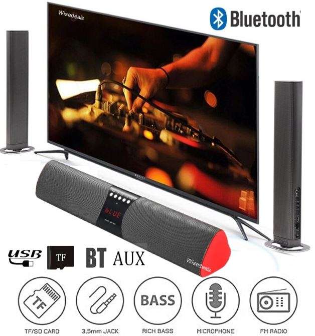 Wireless Bluetooth Soundbar with FM Radio & Build-In Mic  Support SD Card, USB, AUX