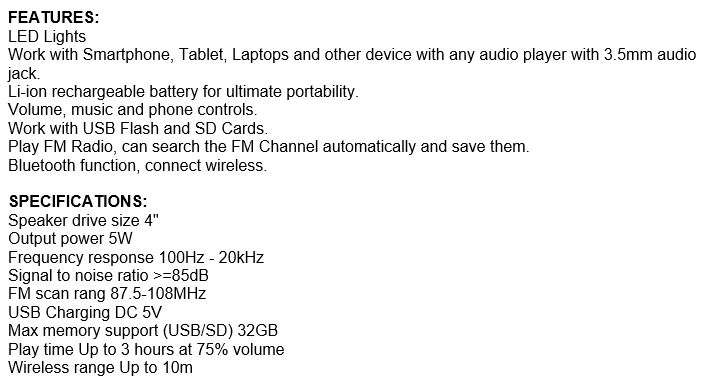 Wireless Bluetooth Speaker with FM Radio, support SD Card, USB & AUX
