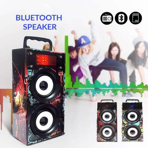 Portable Bluetooth Speaker with FM Radio, LED Lights, Support USB, SD Card & AUX