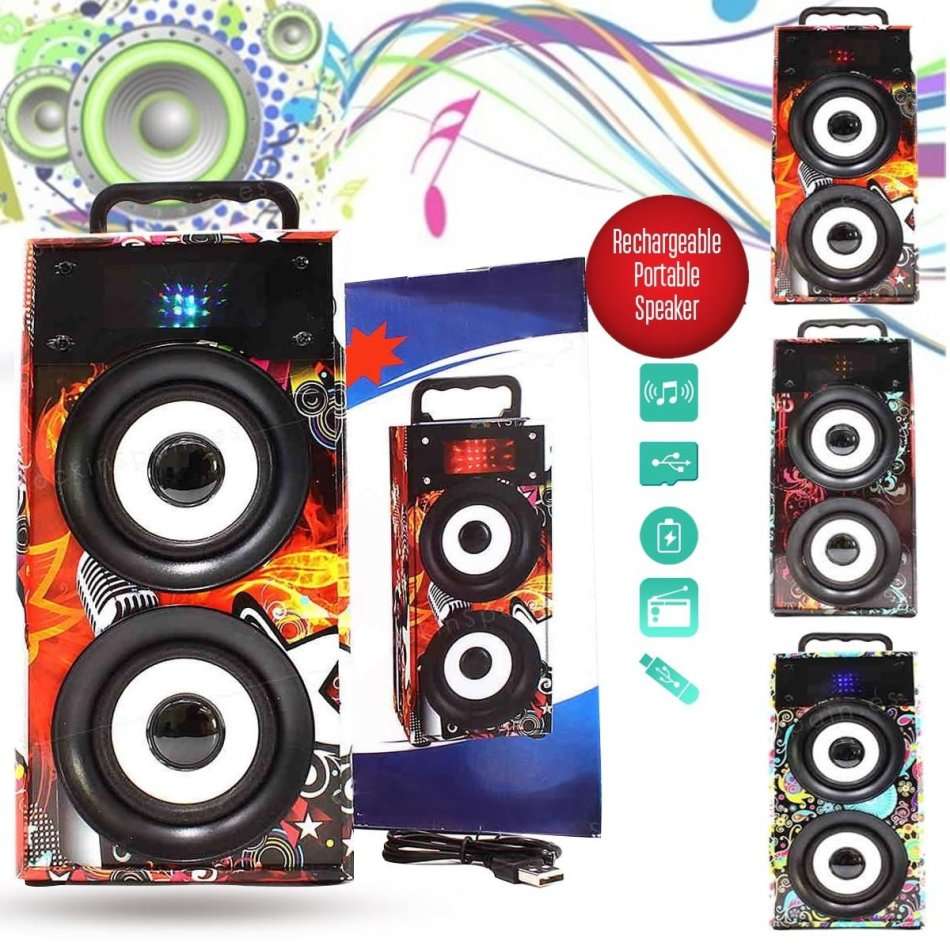 Portable Bluetooth Speaker with FM Radio, LED Lights, Support USB, SD Card & AUX