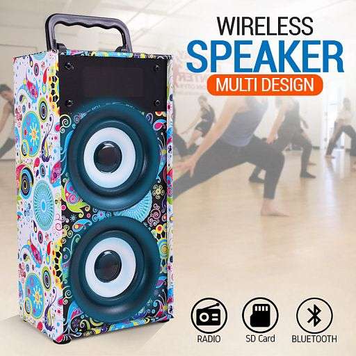 Portable Bluetooth Speaker with FM Radio, LED Lights, Support USB, SD Card & AUX