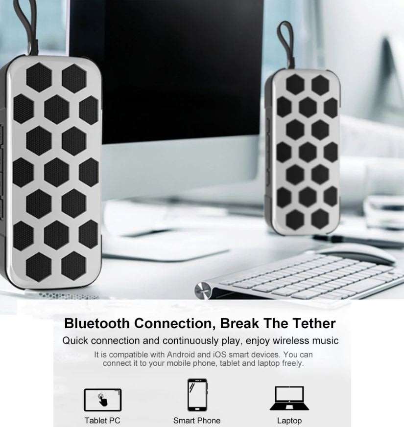 Waterproof Shatter-Resistant & Voice Prompt Wireless Bluetooth Speaker