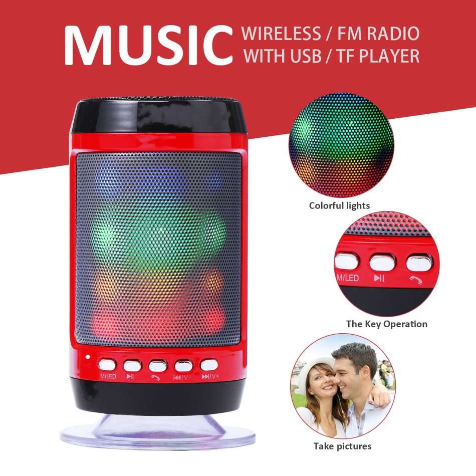 Wireless Bluetooth Speaker With LED Lights & FM Radio, Support USB & SD Card