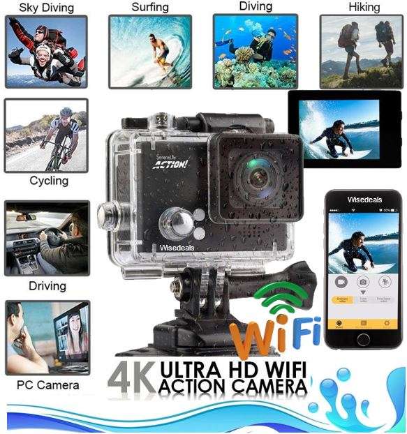 2.0" Ultra HD 4K Waterproof Sport Action Camera with WIFI, 170° View, 16MP etc.