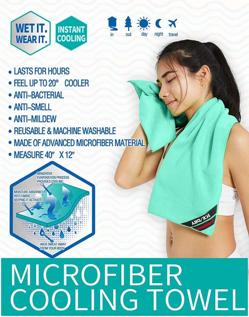 Instant Ice-Cold Cooling Towel in Seconds, Just Soak it, Wing it, Shake it and Wear it.