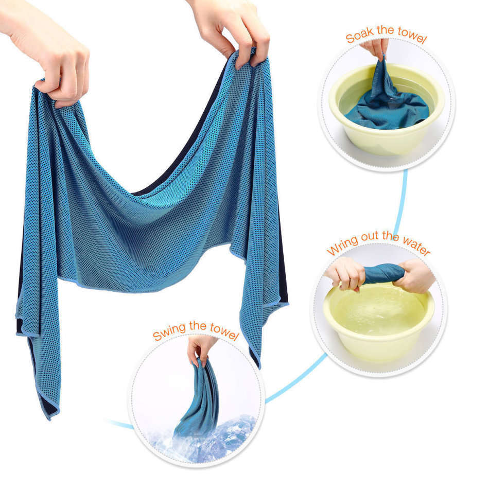 Instant Ice-Cold Cooling Towel in Seconds, Just Soak it, Wing it, Shake it and Wear it.