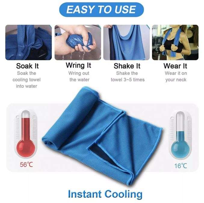 Instant Ice-Cold Cooling Towel in Seconds, Just Soak it, Wing it, Shake it and Wear it.
