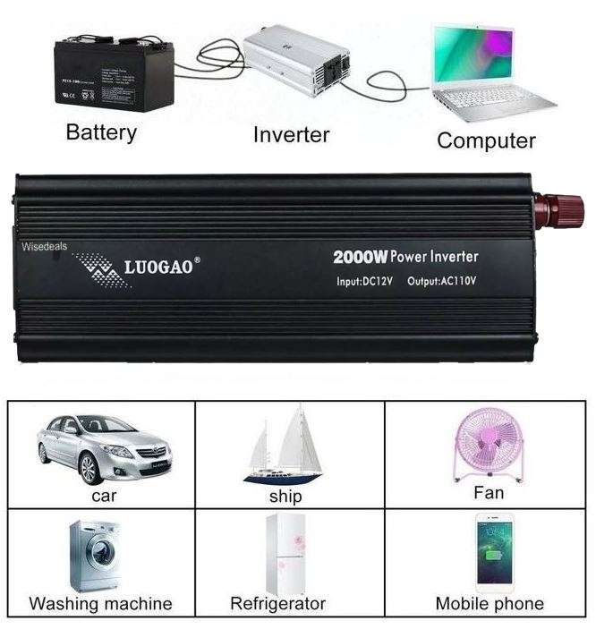 2000W Solar Power Inverter - Convert 12V DC to 220V AC (2000W Continious Power & 4000W Peak Power)