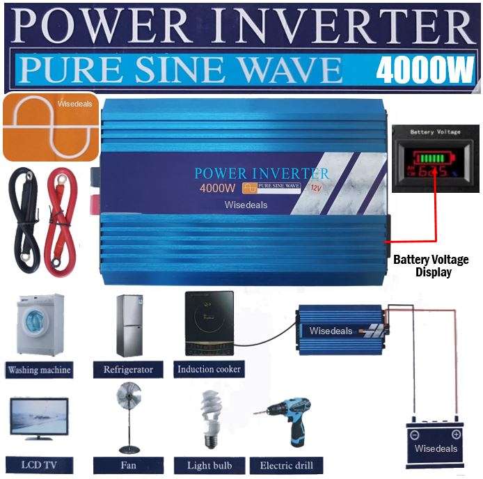 PURE SINE SOLAR Power Inverter 4000W Constant Power & 8000W Peak Power  Convert 12V DC to 220V AC