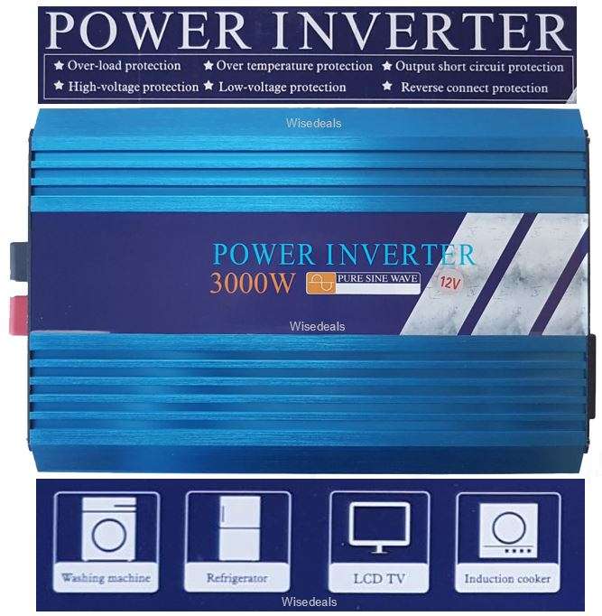 PURE SINE SOLAR Power Inverter 3000W Constant Power & 6000W Peak Power  Convert 12V DC to 220V AC