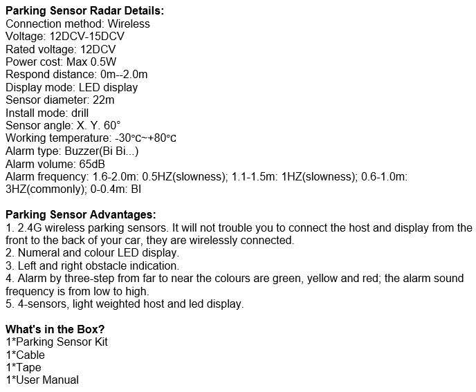 Wireless LED Display Radar Parking Sensor Kit