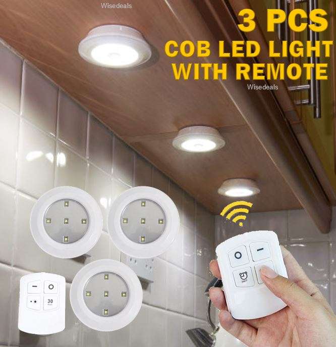 3 Piece Wireless, Adjustable, Multi-fnctional COB LED Light Set with Remote, Dimmer Control & Timer