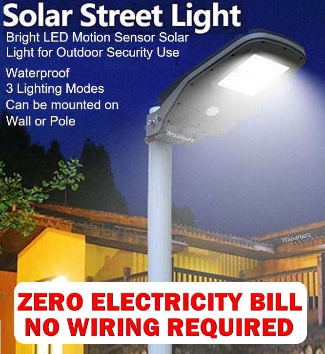 LED SOLAR Street Light, 20W, PIR, Motion Sensor, Waterproof with 3 Lighting Modes