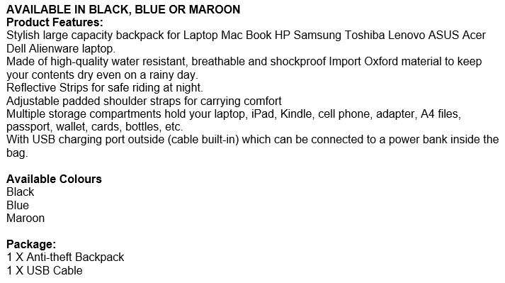 Anti-Theft Backpack with USB Interface and Fully Concealed Zipper Design