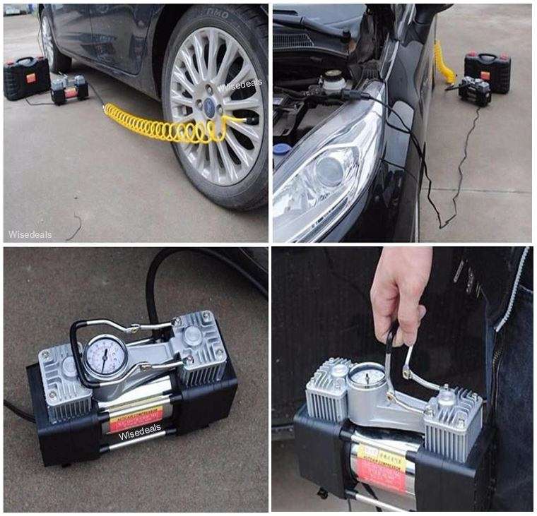 12V 4x4 Dual Cylinder Air Compressor compact with a Carry Case & Accessories