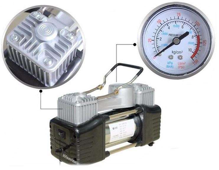 12V 4x4 Dual Cylinder Air Compressor compact with a Carry Case & Accessories