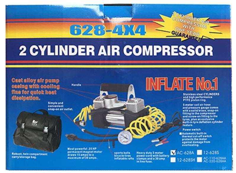 12V 4x4 Dual Cylinder Air Compressor compact with a Carry Case & Accessories