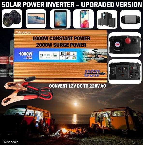 Solar Power Inverter - Convert 12V DC to 220V AC - 1000W Continious Power & 2000W Peak Power)