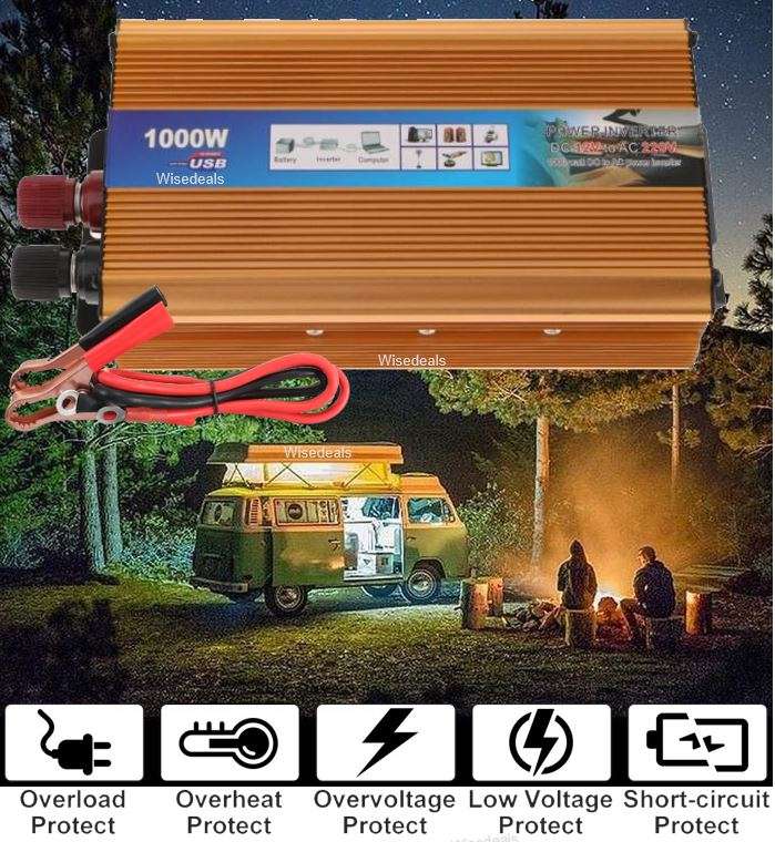 Solar Power Inverter - Convert 12V DC to 220V AC - 1000W Continious Power & 2000W Peak Power)