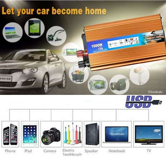 Solar Power Inverter - Convert 12V DC to 220V AC - 1000W Continious Power & 2000W Peak Power)