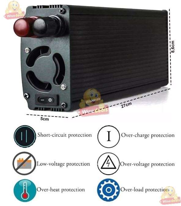 Solar Power Inverter - 2000W Constant Power & 4000W Surge Power, Convert 12V DC to 220V AC