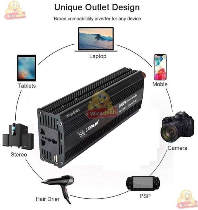 Solar Power Inverter - 2000W Constant Power & 4000W Surge Power, Convert 12V DC to 220V AC
