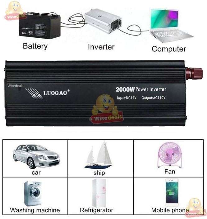 Solar Power Inverter - 2000W Constant Power & 4000W Surge Power, Convert 12V DC to 220V AC