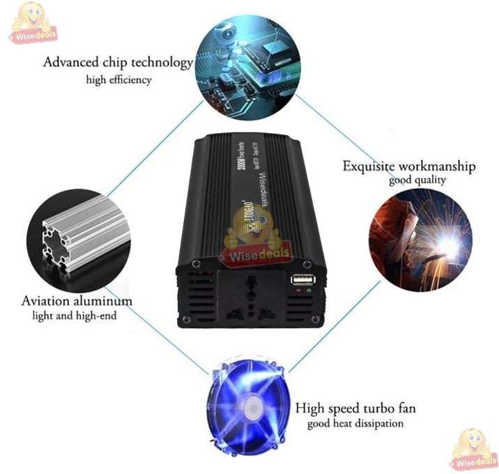 Solar Power Inverter - 2000W Constant Power & 4000W Surge Power, Convert 12V DC to 220V AC