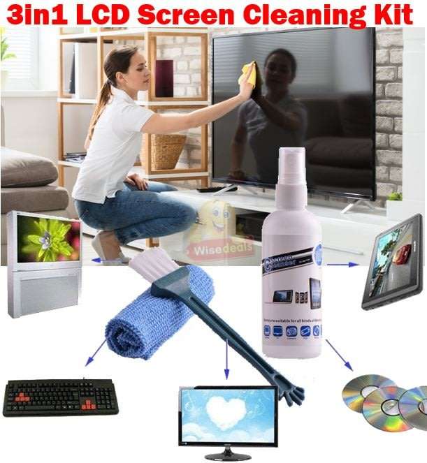 3 Piece LCD Screen Cleaning Kit for Phones, Tablets, Laptops, Computers, TVs etc.