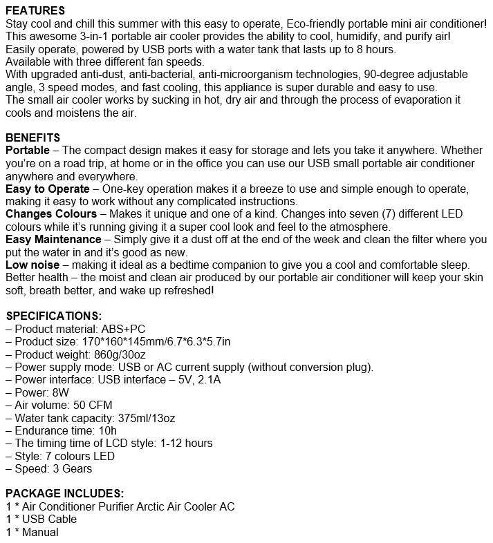 5-in-1 Artic Storm Ultra Air Cooler, Purifier, Humidifier, Light & Mobile Power Bank