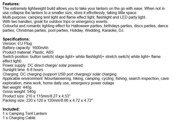 4-in-1 LED SOLAR Lantern, Flashlight, Stage Light & Power Bank with Build-in Rechargeable Battery
