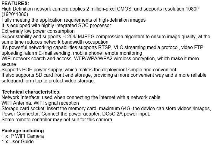 1080P Wireless Double Antenna WIFI IP Camera, Alarm E-mail Sending, Night Vision, Phone view etc.