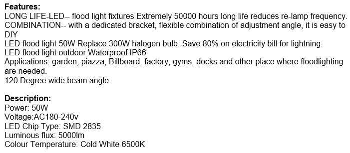 50W LED Lodine Tungsten Flood Light - Long Lifespan, High CRI, Energy Saving & Low Power Consumption
