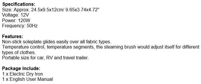 12V Non-Stick Electric Iron - Ideal For Camping or Power Outage