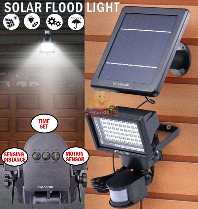 Super Bright 60 LED Solar Flood Light, 5M Wired Solar Panel & Mounting Kit