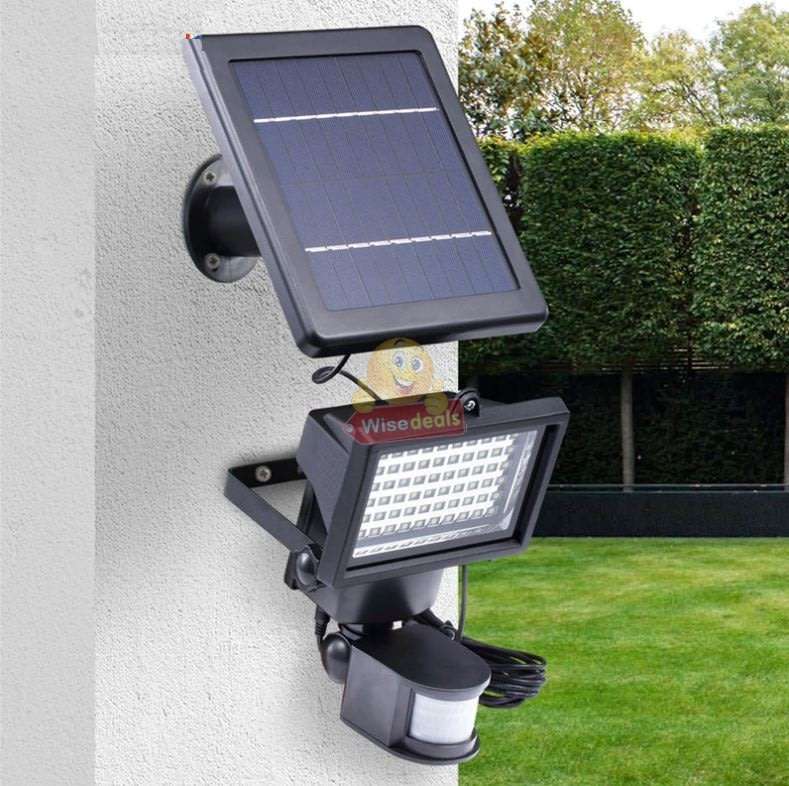 Super Bright 60 LED Solar Flood Light, 5M Wired Solar Panel & Mounting Kit