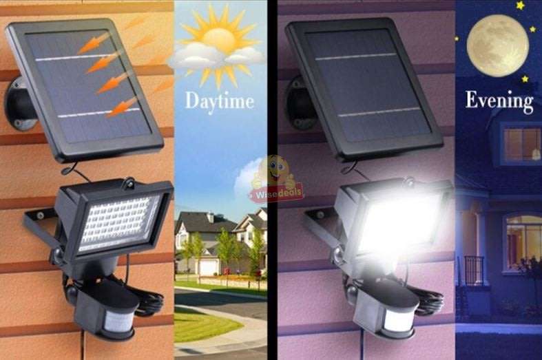 Super Bright 60 LED Solar Flood Light, 5M Wired Solar Panel & Mounting Kit
