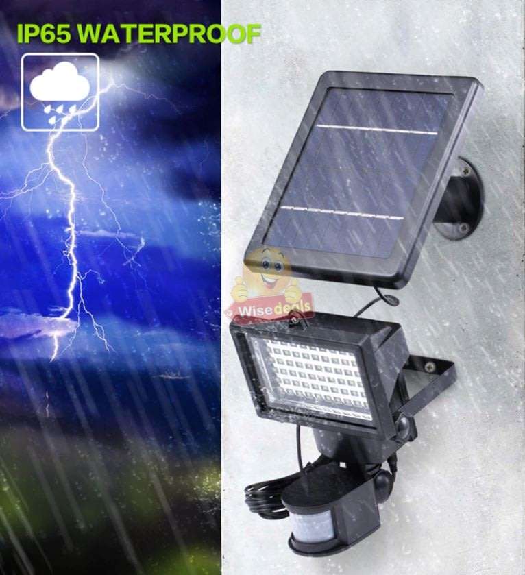 Super Bright 60 LED Solar Flood Light, 5M Wired Solar Panel & Mounting Kit