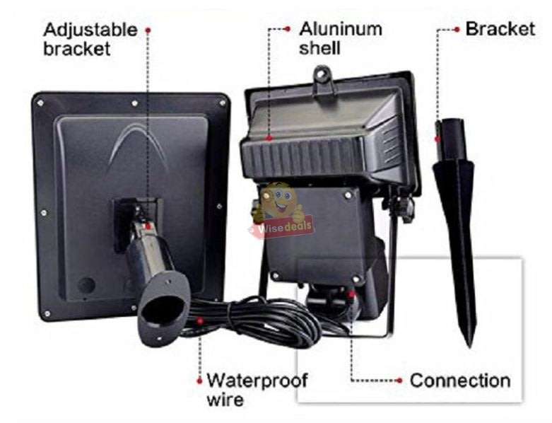 Super Bright 60 LED Solar Flood Light, 5M Wired Solar Panel & Mounting Kit
