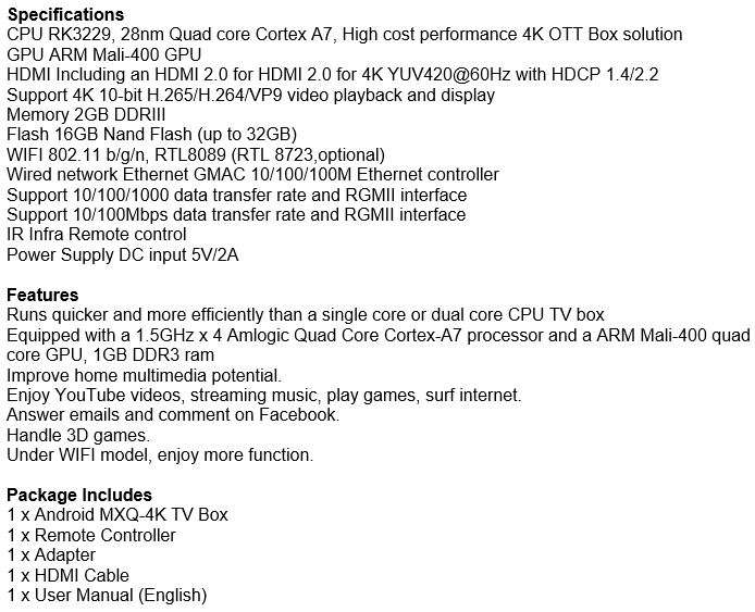 MXQ-4K Android 7.1 Smart TV Box Already Pre-loaded 2GB RAM & 16GB Memory