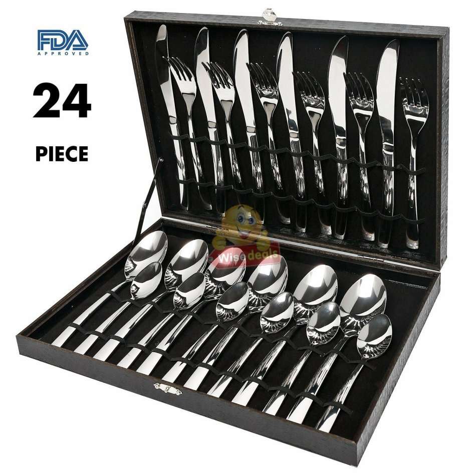 24 Pieces Set Modern Flatware Set Kitchen Silverware Stainless Steel Cutlery
